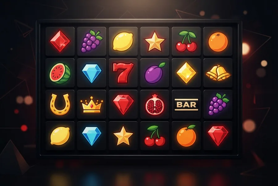 Kleurrijke symbolen van een moderne video slot